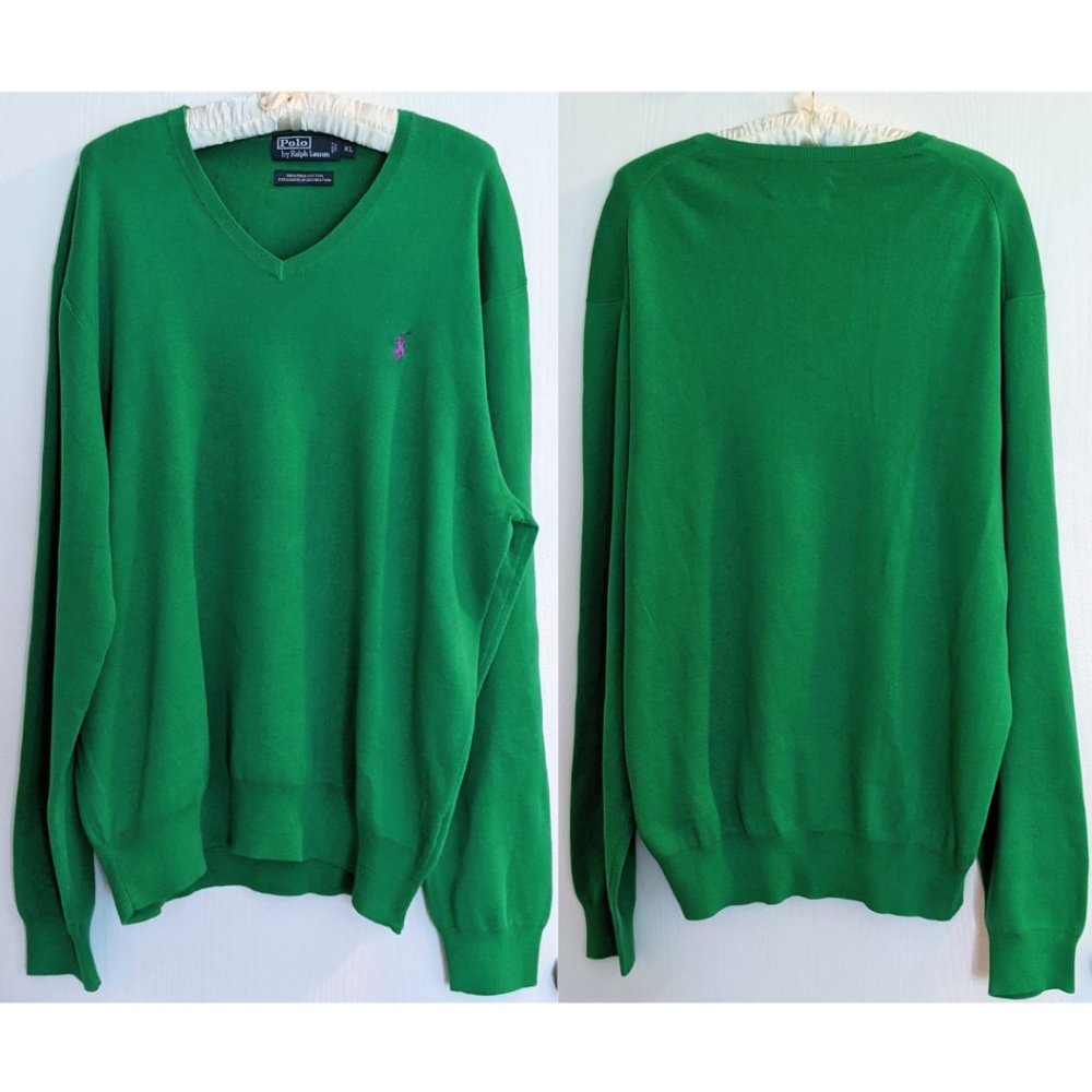 polo ralph lauren • men's green v-neck knit sweater
